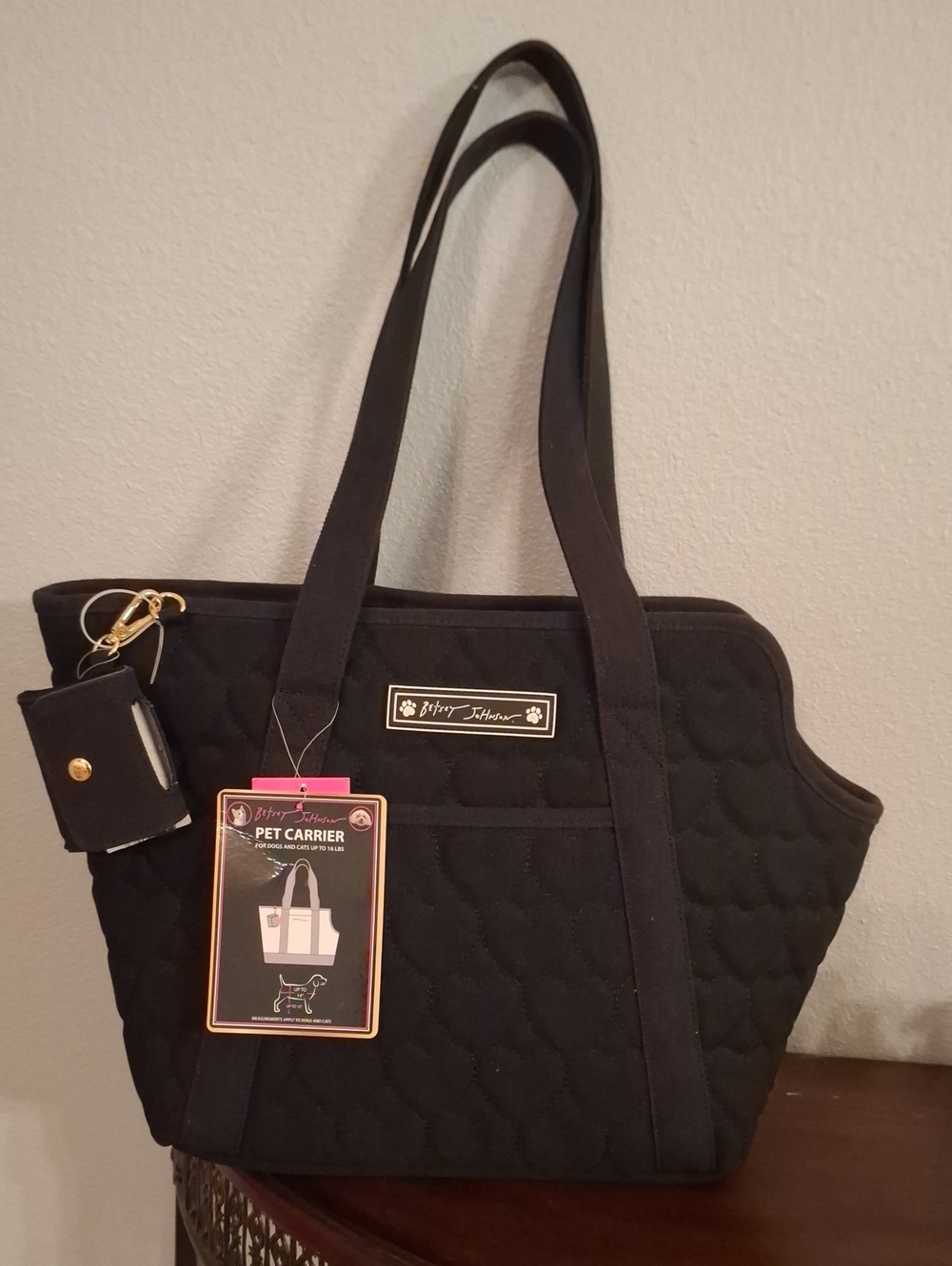 Betsey Johnson Black Quilted Pet Carrier Tote